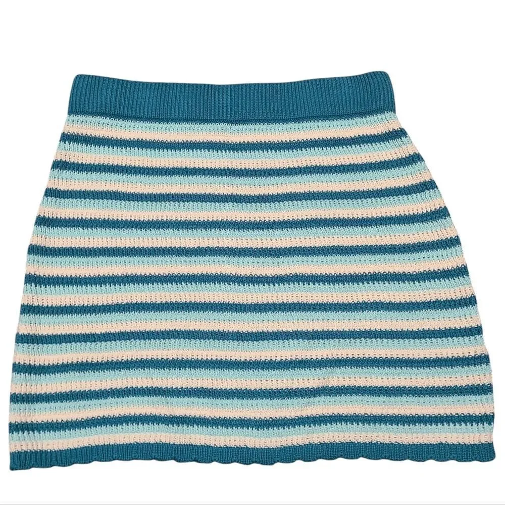 Wild Fabel Knit Teal Stripe Mini Skirt - Picture 1 of 6